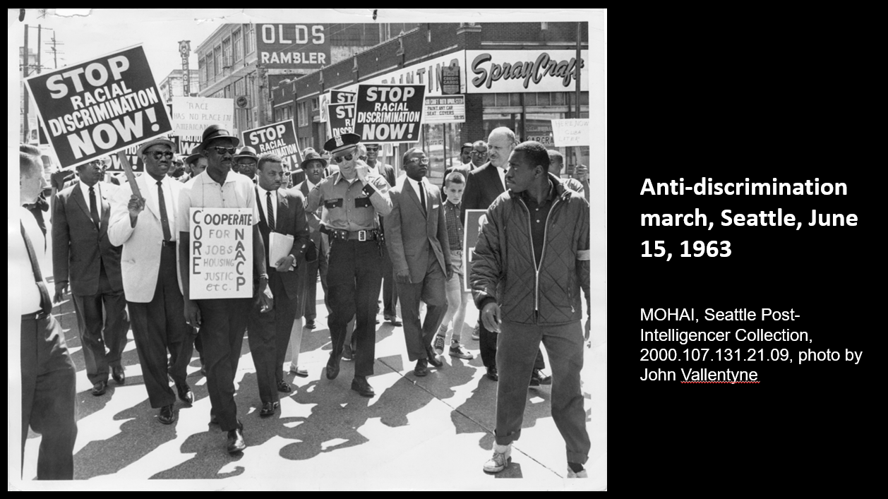 Anti-discrimination march, Seattle, June 15, 1963   MOHAI, Seattle Post-Intelligencer Collection, 2000.107.131.21.09, photo by John Vallentyne