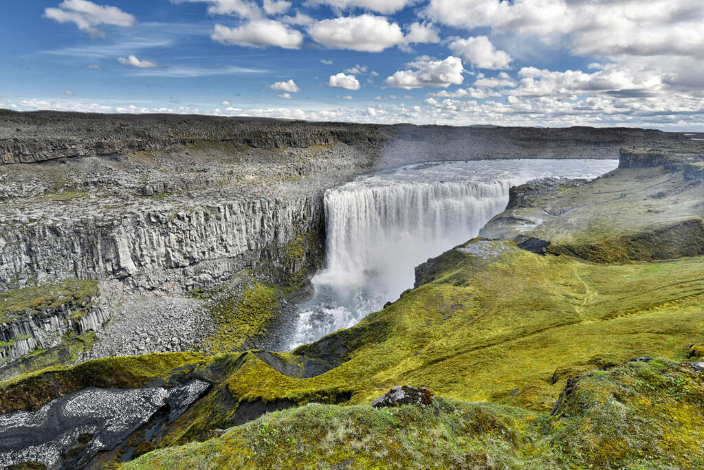 Large cascading waterfall in Iceland 